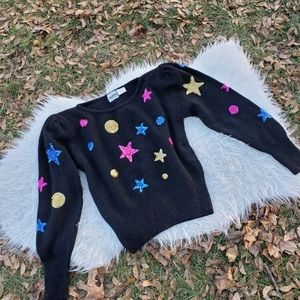 Girls 80s Vtg star sequin novelty sweater